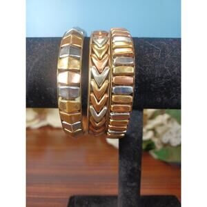 Vintage Copper Brass & Silvertone Bracelet Trio Unique Industrial Look Fashion